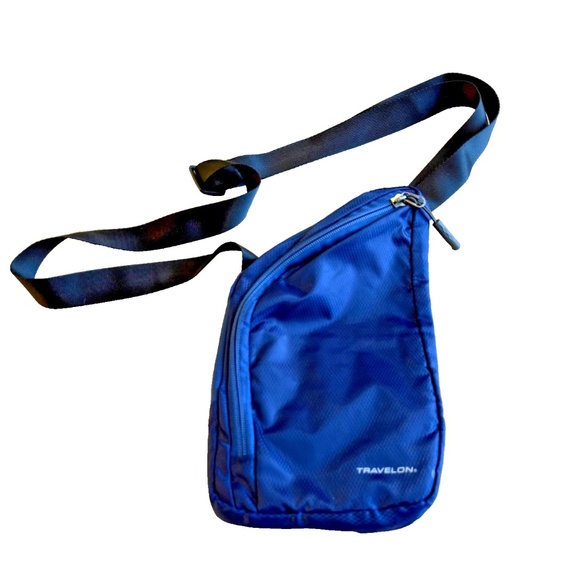 TRAVELON Travel Security Money Bag Blue Small Crossbody - Picture 1 of 6